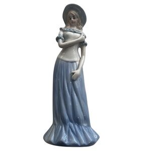 Russ Berrie Porcelain Girl white & blue w/ pink Elegant Blue and White Porcelain